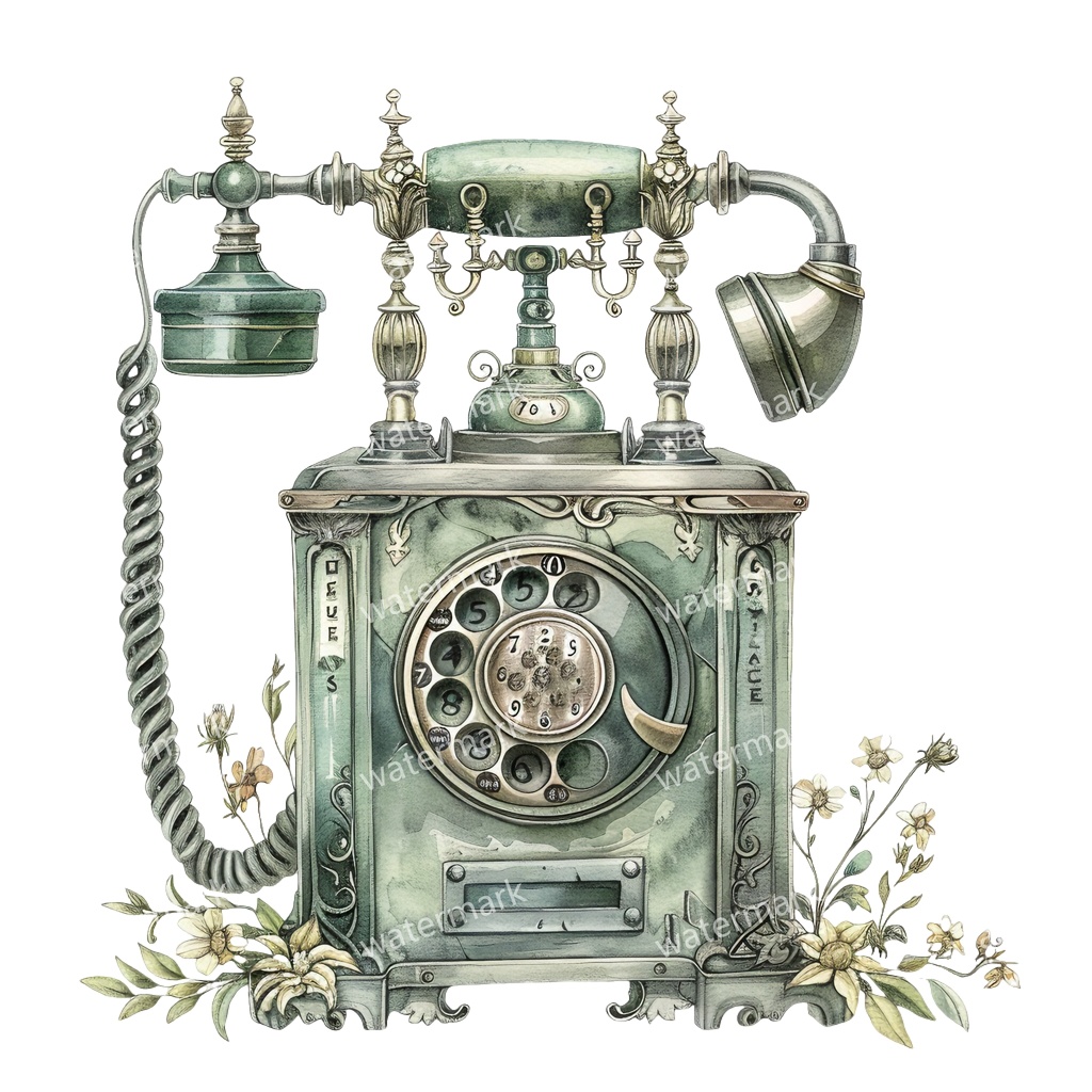 【商用利用可】ヨーロッパ風アンティーク電話(水彩ヴィンテージテレフォン)クリップアート13点セット|高解像度・透過PNG|レトロ雑貨・コラージュ・ジャンクジャーナル素材|即ダウンロード