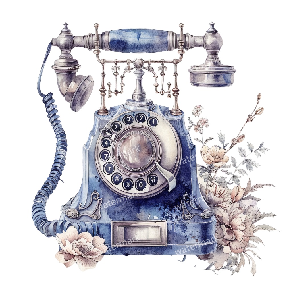 【商用利用可】ヨーロッパ風アンティーク電話(水彩ヴィンテージテレフォン)クリップアート13点セット|高解像度・透過PNG|レトロ雑貨・コラージュ・ジャンクジャーナル素材|即ダウンロード