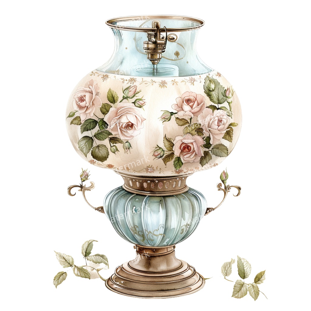 【商用利用可】ヴィンテージオイルランプ(水彩アンティークランタン)クリップアート12点セット|高解像度・透過PNG|レトロ照明・コラージュ・ジャンクジャーナル素材|即ダウンロード