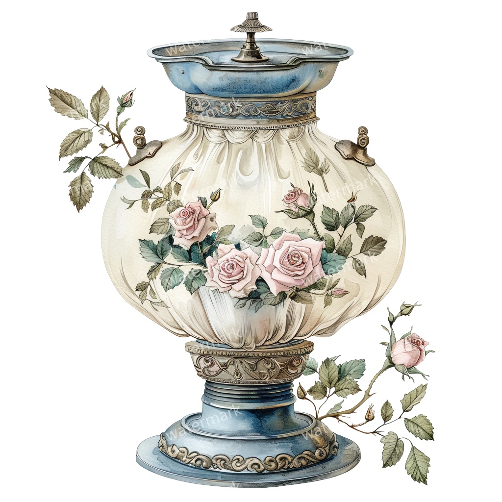 【商用利用可】ヴィンテージオイルランプ(水彩アンティークランタン)クリップアート12点セット|高解像度・透過PNG|レトロ照明・コラージュ・ジャンクジャーナル素材|即ダウンロード