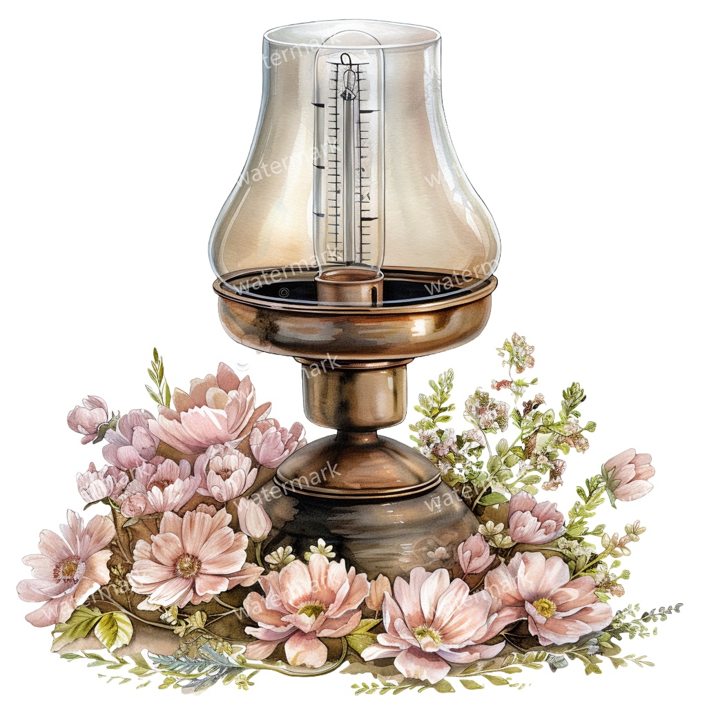 【商用利用可】ヴィンテージオイルランプ(水彩アンティークランタン)クリップアート12点セット|高解像度・透過PNG|レトロ照明・コラージュ・ジャンクジャーナル素材|即ダウンロード