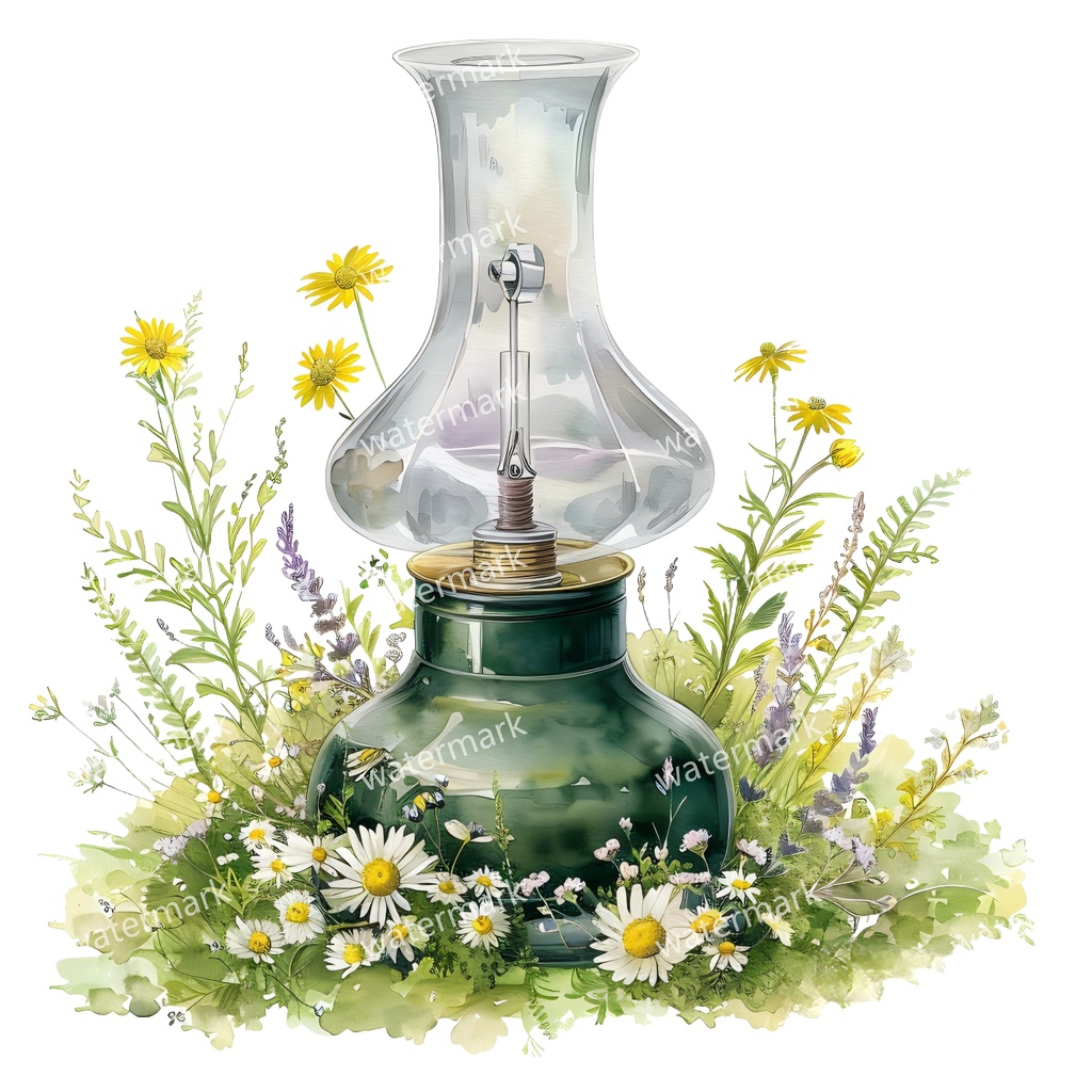 【商用利用可】ヴィンテージオイルランプ（水彩アンティークランタン）クリップアート18点セット｜高解像度・透過PNG｜レトロ照明・コラージュ・ジャンクジャーナル素材｜即ダウンロード