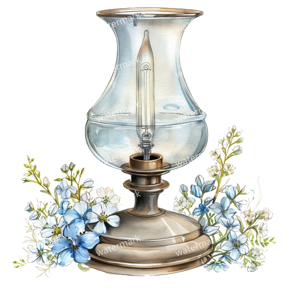 【商用利用可】ヴィンテージオイルランプ(水彩アンティークランタン)クリップアート18点セット|高解像度・透過PNG|レトロ照明・コラージュ・ジャンクジャーナル素材|即ダウンロード