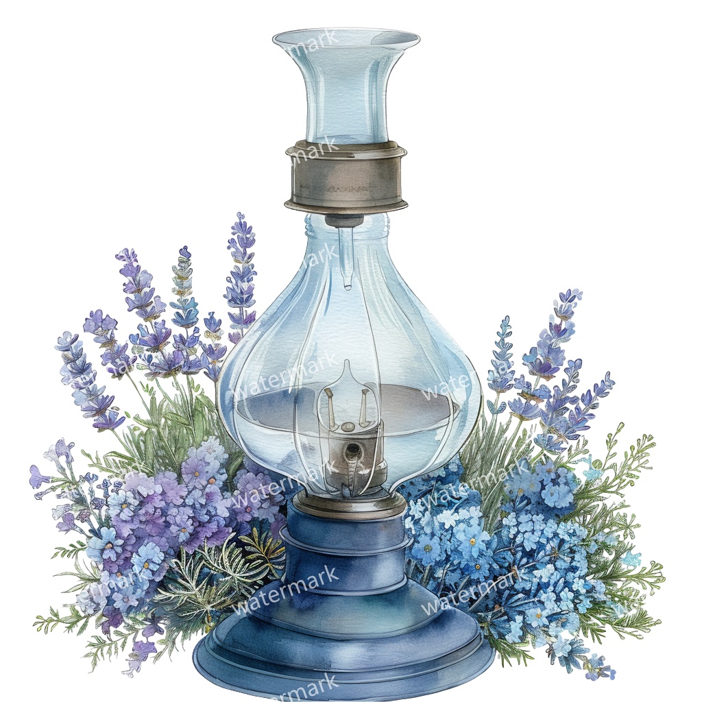 【商用利用可】ヴィンテージオイルランプ(水彩アンティークランタン)クリップアート18点セット|高解像度・透過PNG|レトロ照明・コラージュ・ジャンクジャーナル素材|即ダウンロード