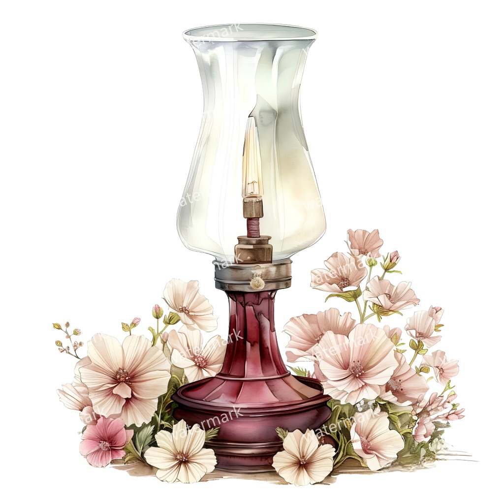 【商用利用可】ヴィンテージオイルランプ(水彩アンティークランタン)クリップアート18点セット|高解像度・透過PNG|レトロ照明・コラージュ・ジャンクジャーナル素材|即ダウンロード