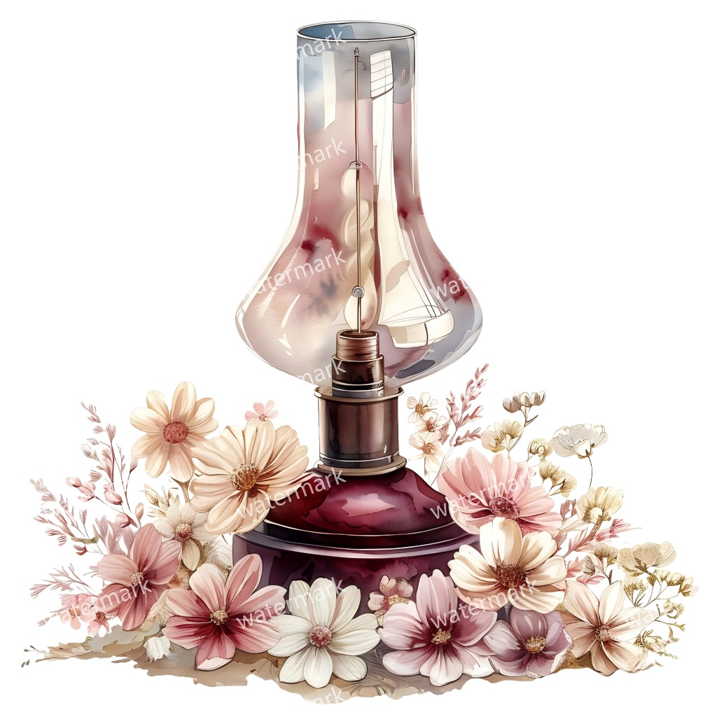 【商用利用可】ヴィンテージオイルランプ(水彩アンティークランタン)クリップアート18点セット|高解像度・透過PNG|レトロ照明・コラージュ・ジャンクジャーナル素材|即ダウンロード