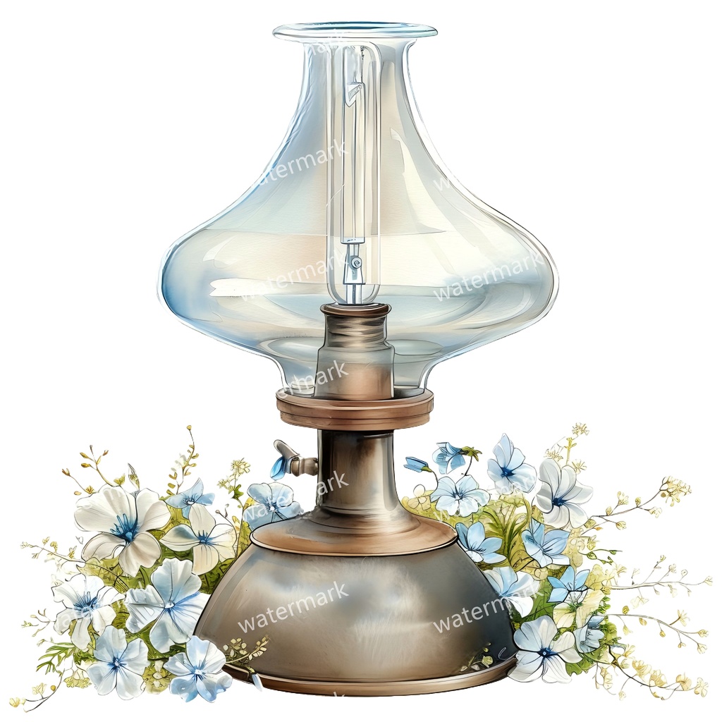 【商用利用可】ヴィンテージオイルランプ(水彩アンティークランタン)クリップアート18点セット|高解像度・透過PNG|レトロ照明・コラージュ・ジャンクジャーナル素材|即ダウンロード