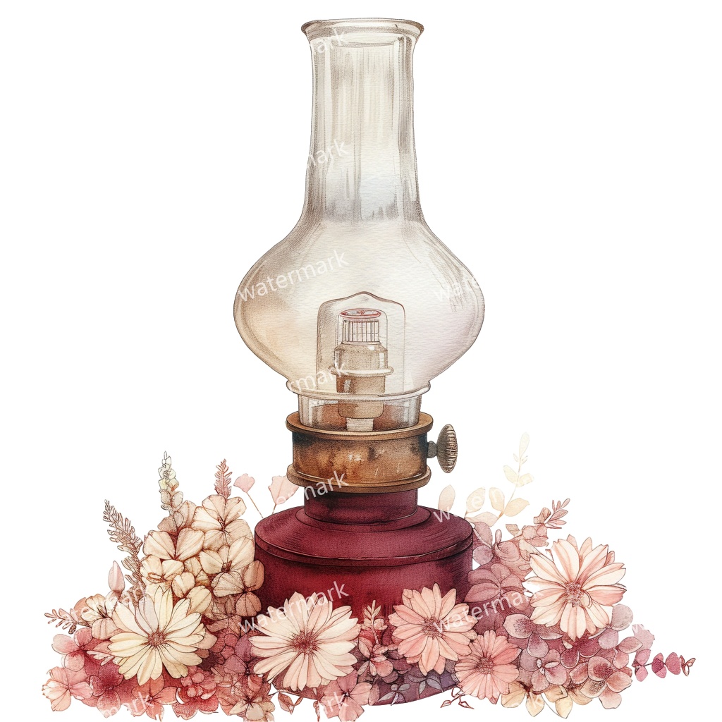 【商用利用可】ヴィンテージオイルランプ(水彩アンティークランタン)クリップアート18点セット|高解像度・透過PNG|レトロ照明・コラージュ・ジャンクジャーナル素材|即ダウンロード