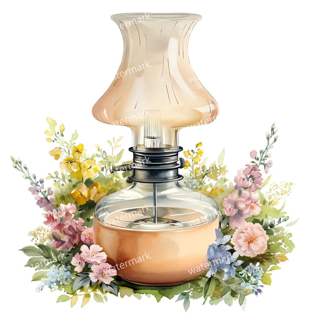 【商用利用可】ヴィンテージオイルランプ(水彩アンティークランタン)クリップアート18点セット|高解像度・透過PNG|レトロ照明・コラージュ・ジャンクジャーナル素材|即ダウンロード