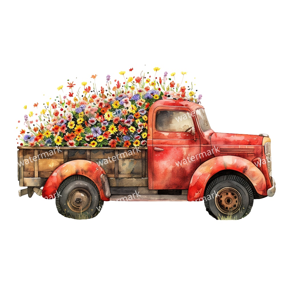 【商用利用可】カントリーサイドトラック(水彩ピックアップトラック)クリップアート18点セット|高解像度・透過PNG|田舎風景・ナチュラル|コラージュ・ジャンクジャーナル素材|即ダウンロード