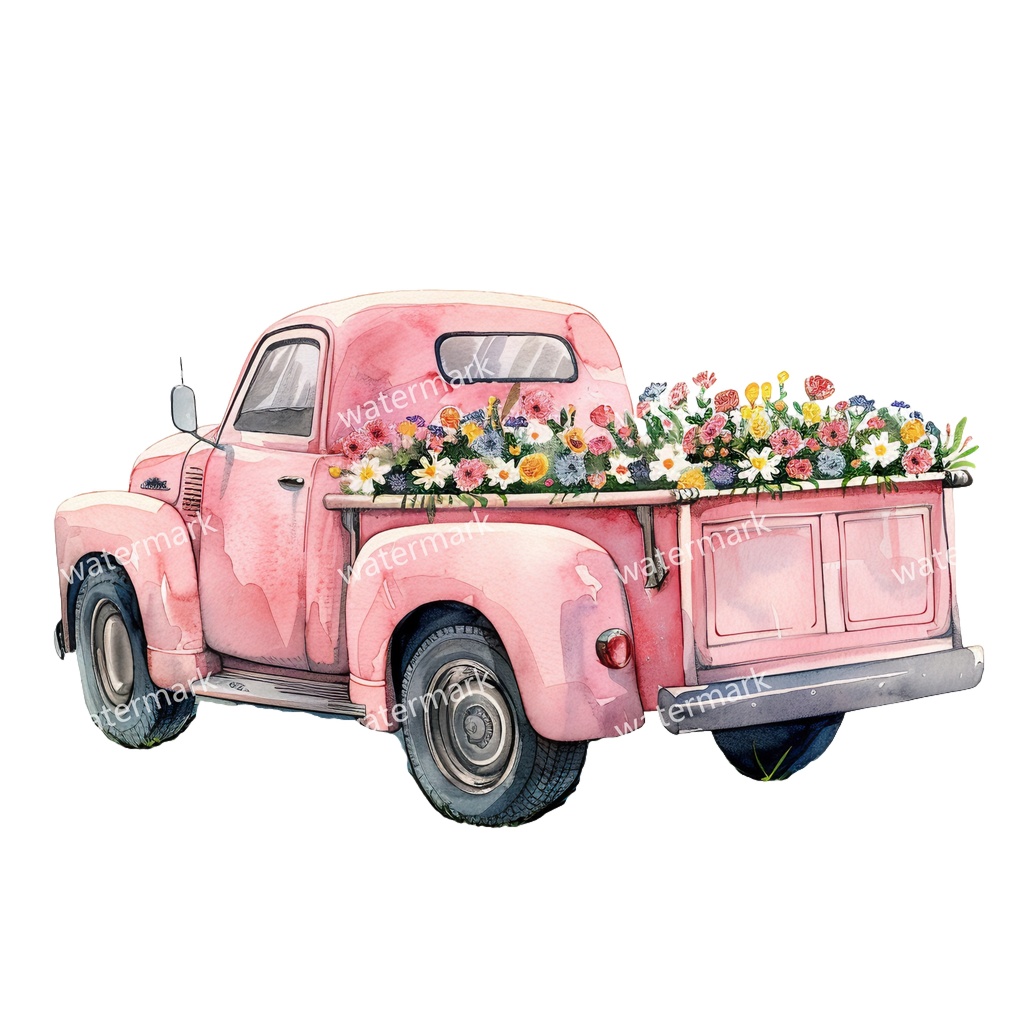 【商用利用可】カントリーサイドトラック(水彩ピックアップトラック)クリップアート18点セット|高解像度・透過PNG|田舎風景・ナチュラル|コラージュ・ジャンクジャーナル素材|即ダウンロード