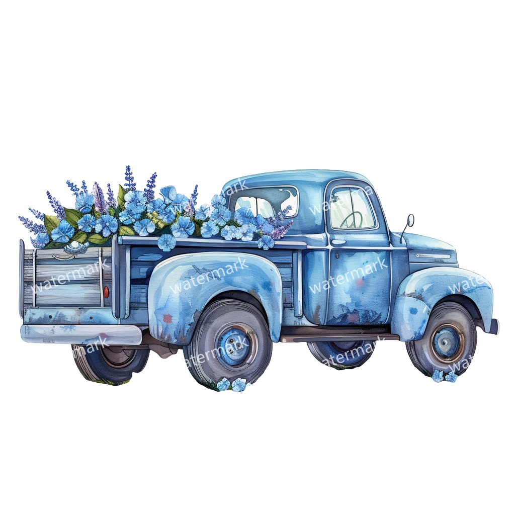 【商用利用可】カントリーサイドトラック(水彩ピックアップトラック)クリップアート18点セット|高解像度・透過PNG|田舎風景・ナチュラル|コラージュ・ジャンクジャーナル素材|即ダウンロード