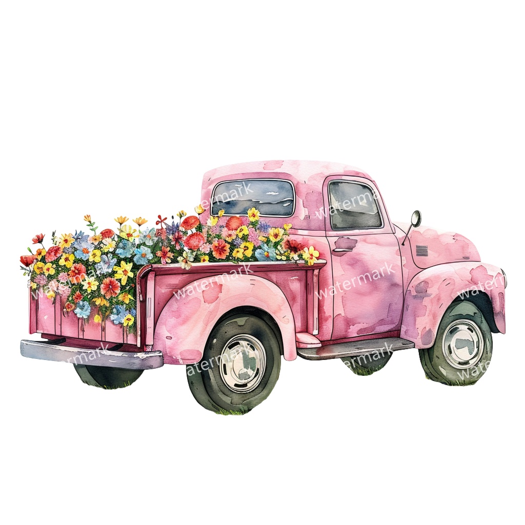 【商用利用可】カントリーサイドトラック(水彩ピックアップトラック)クリップアート18点セット|高解像度・透過PNG|田舎風景・ナチュラル|コラージュ・ジャンクジャーナル素材|即ダウンロード