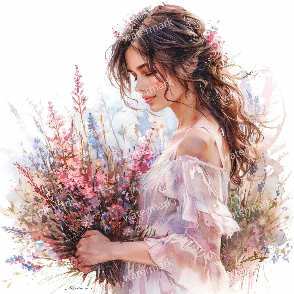 【商用利用可】美しい女性(水彩ガールイラスト)クリップアート17点セット|高解像度JPG|ファッション・ポートレート・コラージュ・ジャンクジャーナル素材|即ダウンロード