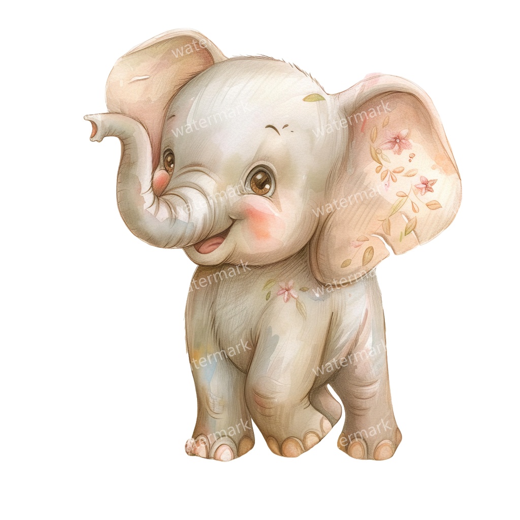 【商用利用可】赤ちゃんゾウ（水彩ベビーエレファント）クリップアート14点セット｜高解像度・透過PNG｜かわいい動物・コラージュ・ジャンクジャーナル素材｜即ダウンロード
