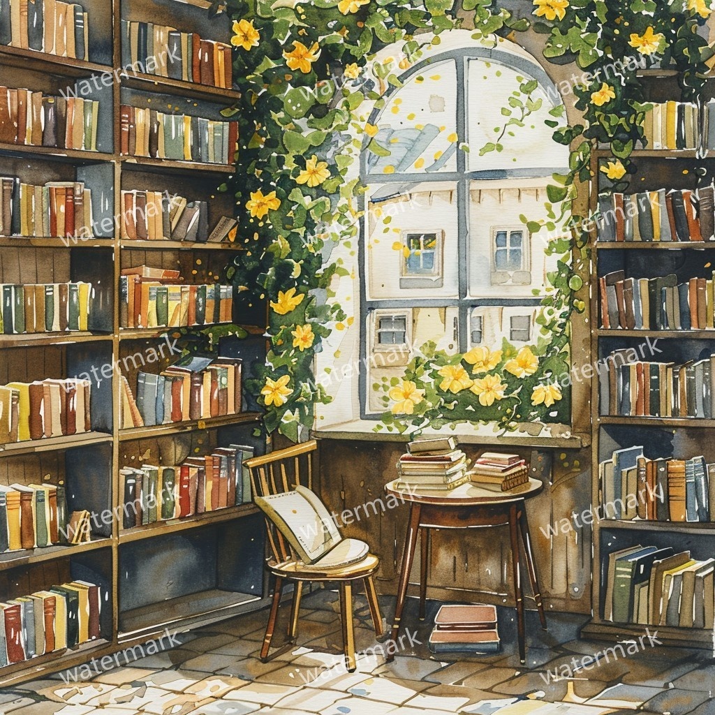 【商用利用可】ヨーロッパ書店(水彩ブックストア外観)クリップアート20点セット|高解像度JPG|街並み・カフェ風・コラージュ・ジャンクジャーナル素材|即ダウンロード