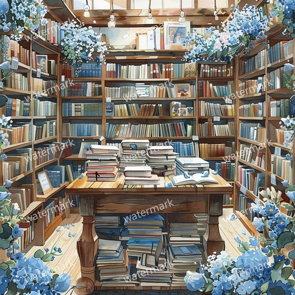 【商用利用可】ヨーロッパ書店(水彩ブックストア外観)クリップアート20点セット|高解像度JPG|街並み・カフェ風・コラージュ・ジャンクジャーナル素材|即ダウンロード