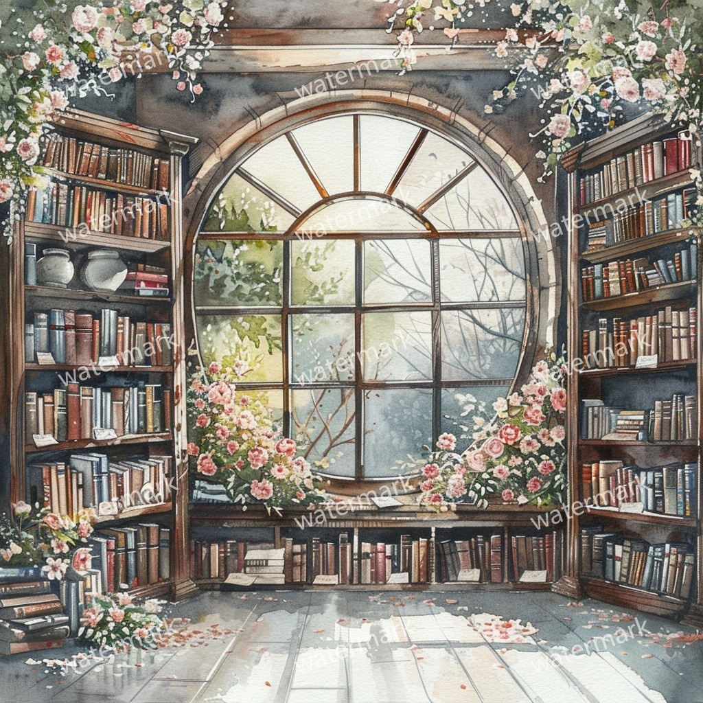 【商用利用可】ヨーロッパ書店(水彩ブックストア外観)クリップアート20点セット|高解像度JPG|街並み・カフェ風・コラージュ・ジャンクジャーナル素材|即ダウンロード