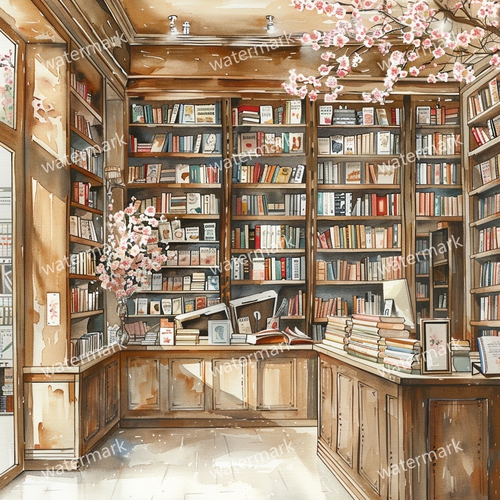 【商用利用可】ヨーロッパ書店(水彩ブックストア外観)クリップアート20点セット|高解像度JPG|街並み・カフェ風・コラージュ・ジャンクジャーナル素材|即ダウンロード