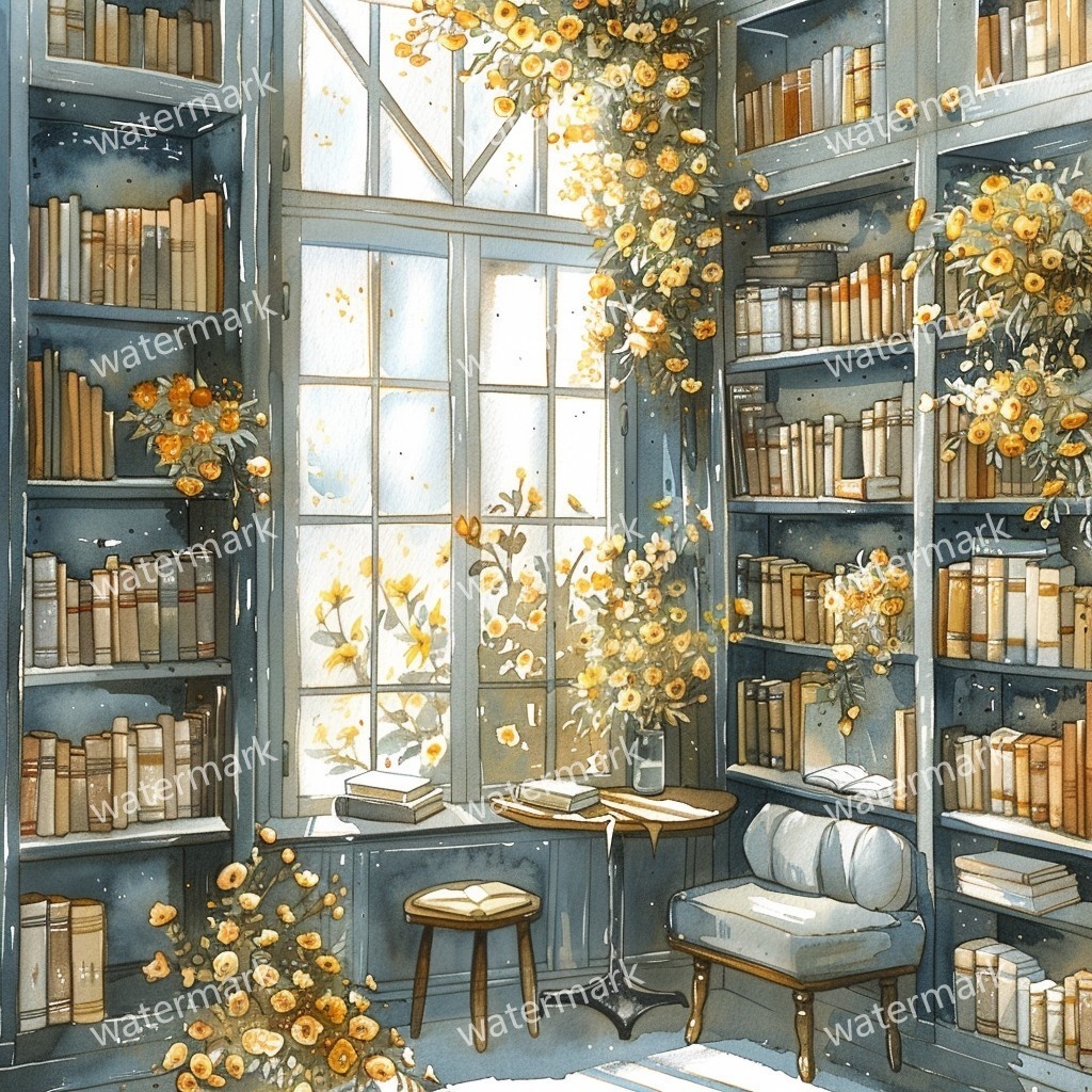 【商用利用可】ヨーロッパ書店(水彩ブックストア外観)クリップアート20点セット|高解像度JPG|街並み・カフェ風・コラージュ・ジャンクジャーナル素材|即ダウンロード