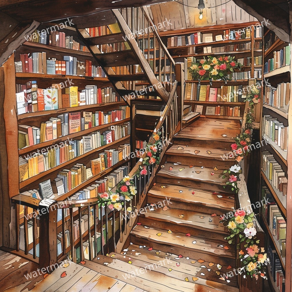 【商用利用可】ヨーロッパ書店（水彩ブックストア外観）クリップアート20点セット｜高解像度JPG｜街並み・カフェ風・コラージュ・ジャンクジャーナル素材｜即ダウンロード