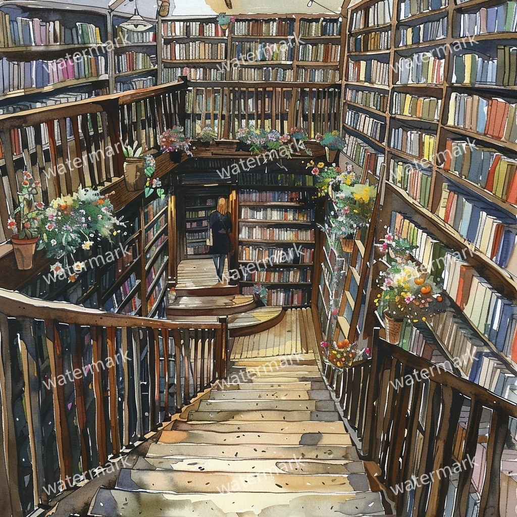 【商用利用可】ヨーロッパ書店(水彩ブックストア外観)クリップアート20点セット|高解像度JPG|街並み・カフェ風・コラージュ・ジャンクジャーナル素材|即ダウンロード