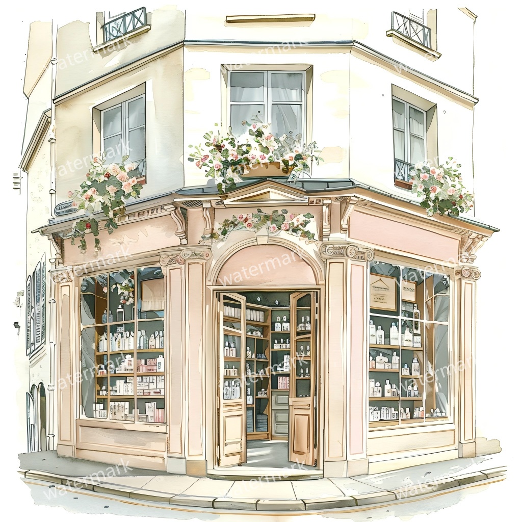 【商用利用可】街角ショップ(水彩コーナーショップ外観)クリップアート19点セット|高解像度・透過PNG|ヨーロッパ風店舗・コラージュ・ジャンクジャーナル素材|即ダウンロード