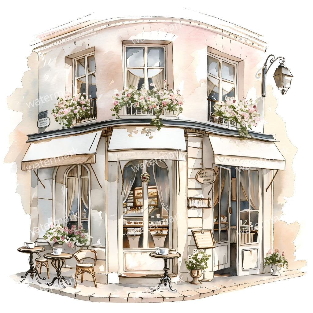 【商用利用可】街角ショップ(水彩コーナーショップ外観)クリップアート19点セット|高解像度・透過PNG|ヨーロッパ風店舗・コラージュ・ジャンクジャーナル素材|即ダウンロード