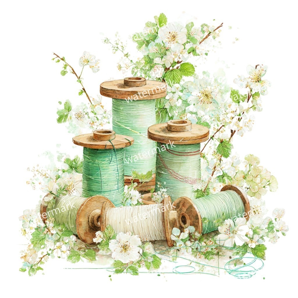 【商用利用可】ヴィンテージ糸巻き(水彩スプールオブスレッド)クリップアート15点セット|高解像度・透過PNG|手芸・ソーイング素材|コラージュ・ジャンクジャーナル素材|即ダウンロード