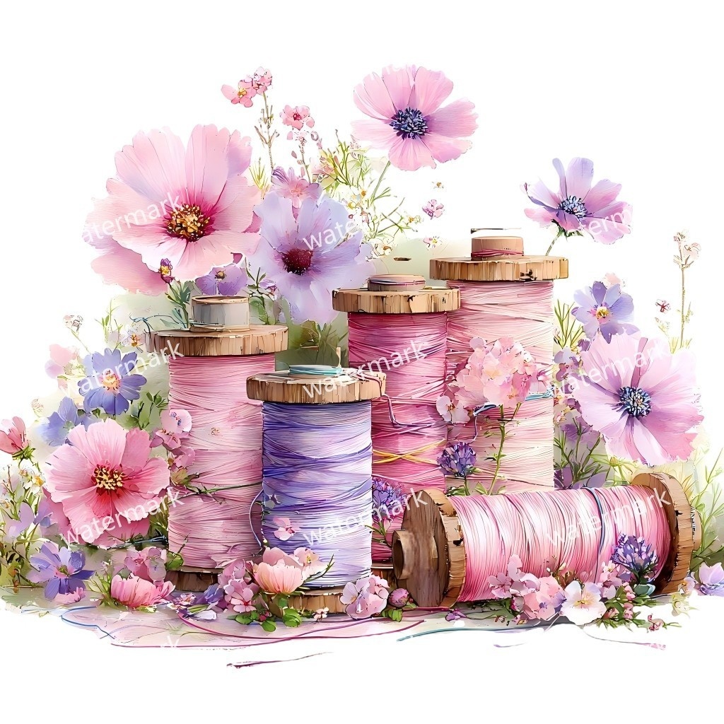 【商用利用可】ヴィンテージ糸巻き(水彩スプールオブスレッド)クリップアート15点セット|高解像度・透過PNG|手芸・ソーイング素材|コラージュ・ジャンクジャーナル素材|即ダウンロード