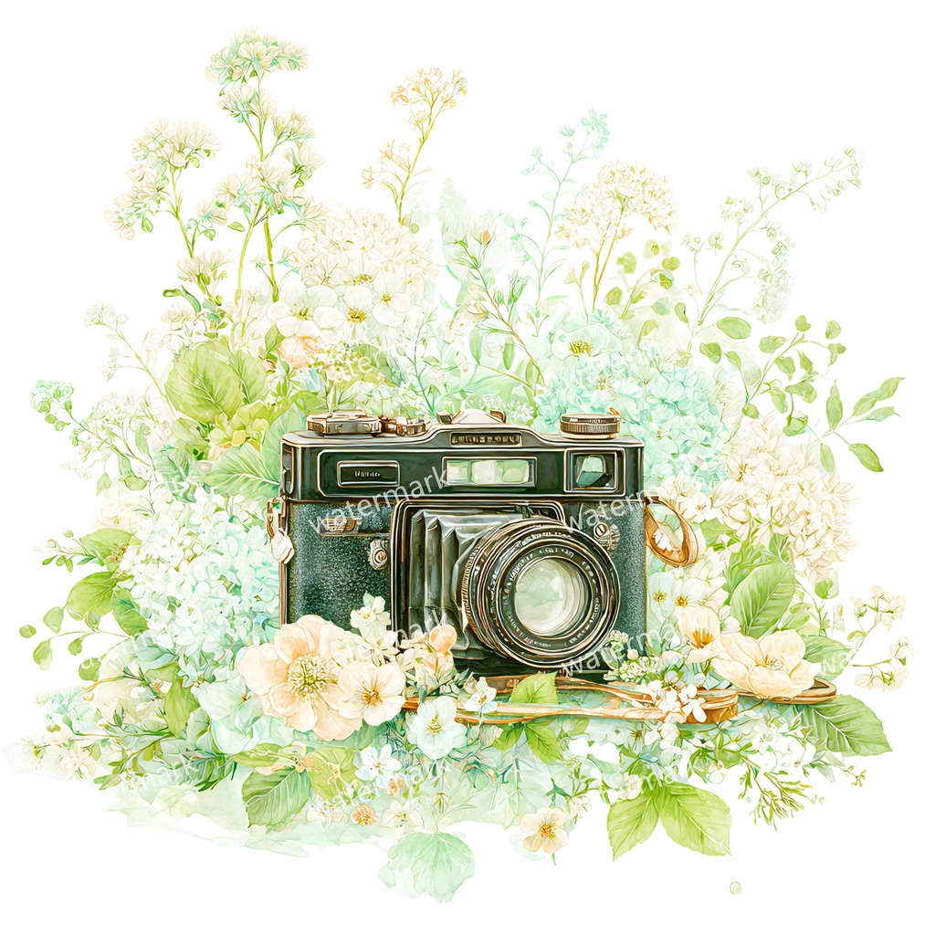 【商用利用可】ヴィンテージカメラ（水彩アンティークカメラ）クリップアート11点セット｜高解像度・透過PNG｜レトロ写真機・コラージュ・ジャンクジャーナル素材｜即ダウンロード