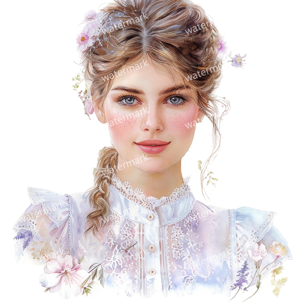 【商用利用可】花と女の子(水彩フラワーガール)クリップアート19点セット|高解像度・透過PNG|かわいい人物・コラージュ・ジャンクジャーナル素材|即ダウンロード