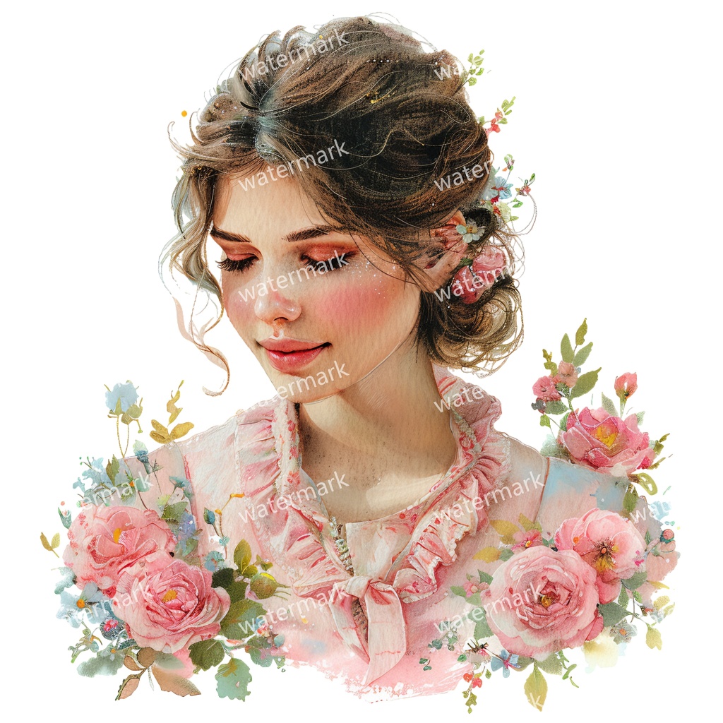【商用利用可】花と女の子(水彩フラワーガール)クリップアート19点セット|高解像度・透過PNG|かわいい人物・コラージュ・ジャンクジャーナル素材|即ダウンロード