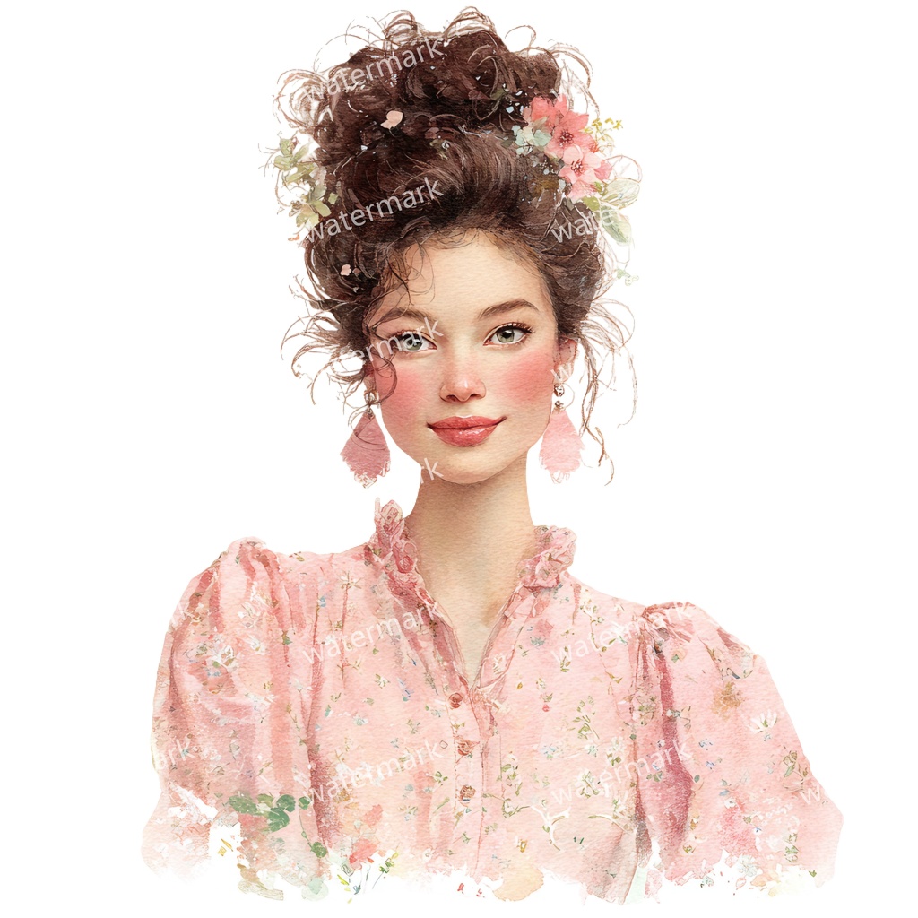 【商用利用可】花と女の子(水彩フラワーガール)クリップアート19点セット|高解像度・透過PNG|かわいい人物・コラージュ・ジャンクジャーナル素材|即ダウンロード