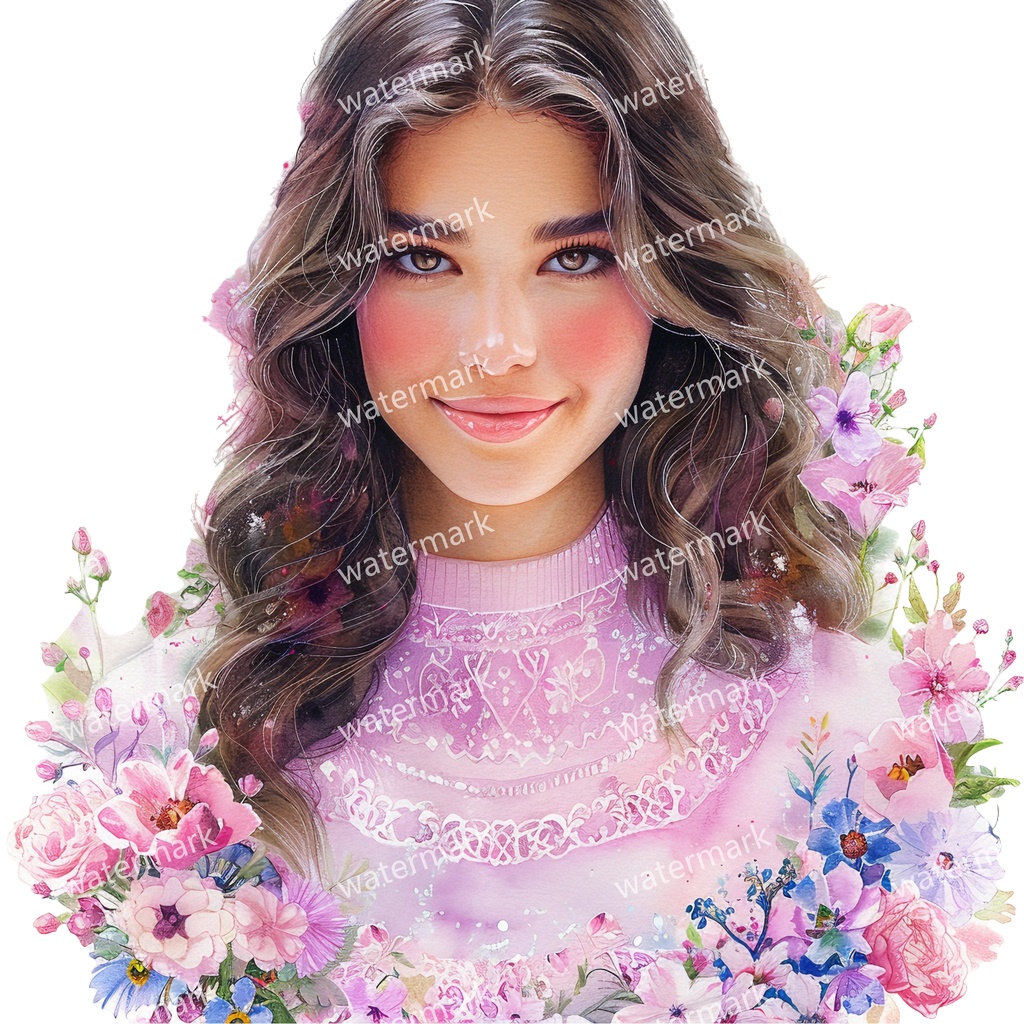 【商用利用可】花と女の子(水彩フラワーガール)クリップアート19点セット|高解像度・透過PNG|かわいい人物・コラージュ・ジャンクジャーナル素材|即ダウンロード
