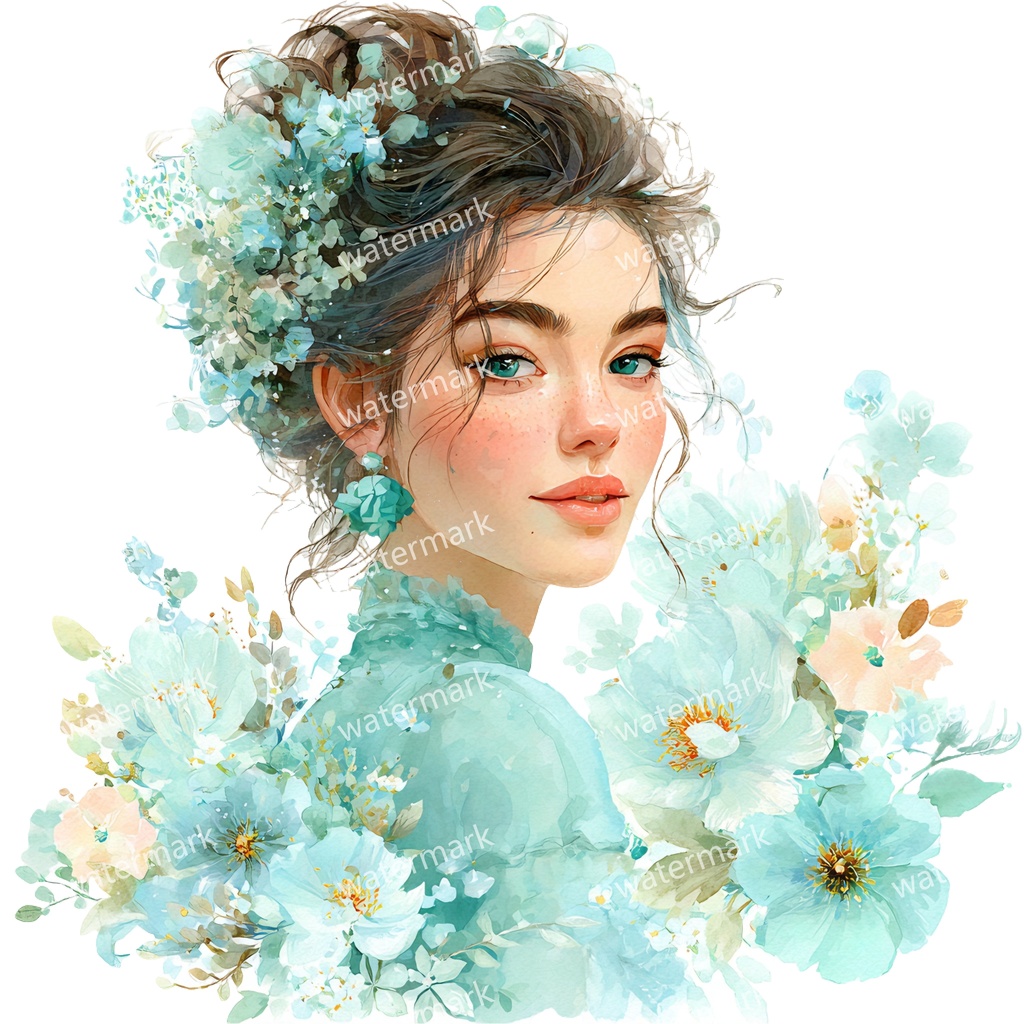 【商用利用可】花と女の子(水彩フラワーガール)クリップアート19点セット|高解像度・透過PNG|かわいい人物・コラージュ・ジャンクジャーナル素材|即ダウンロード