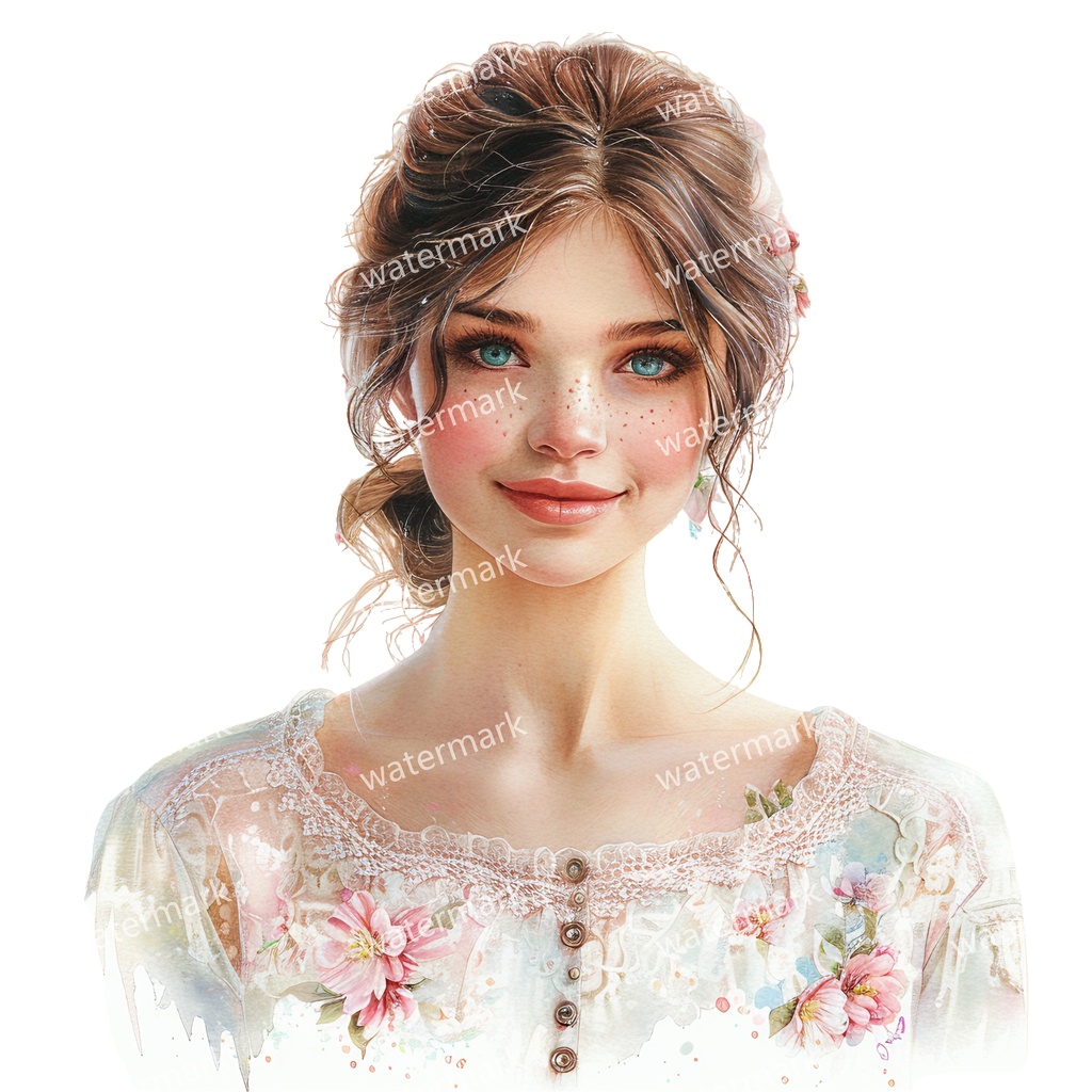 【商用利用可】花と女の子(水彩フラワーガール)クリップアート19点セット|高解像度・透過PNG|かわいい人物・コラージュ・ジャンクジャーナル素材|即ダウンロード