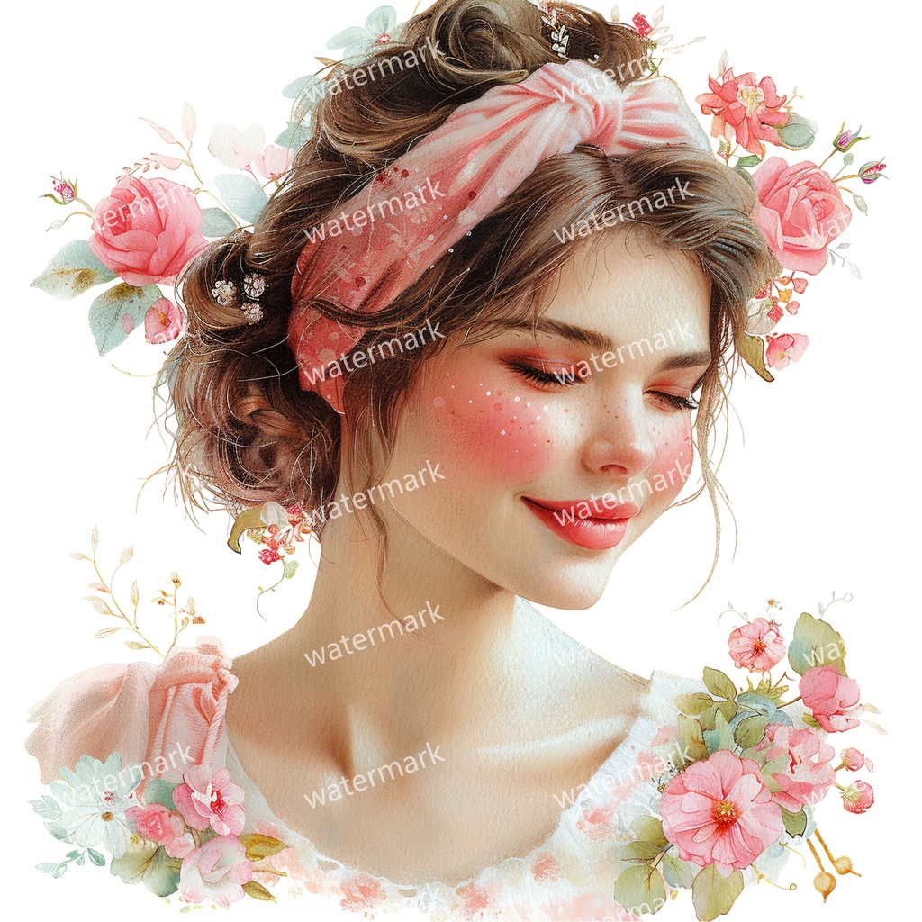 【商用利用可】花と女の子(水彩フラワーガール)クリップアート19点セット|高解像度・透過PNG|かわいい人物・コラージュ・ジャンクジャーナル素材|即ダウンロード