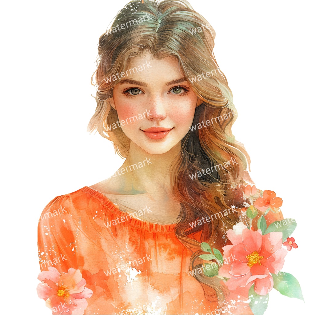 【商用利用可】花と女の子(水彩フラワーガール)クリップアート19点セット|高解像度・透過PNG|かわいい人物・コラージュ・ジャンクジャーナル素材|即ダウンロード