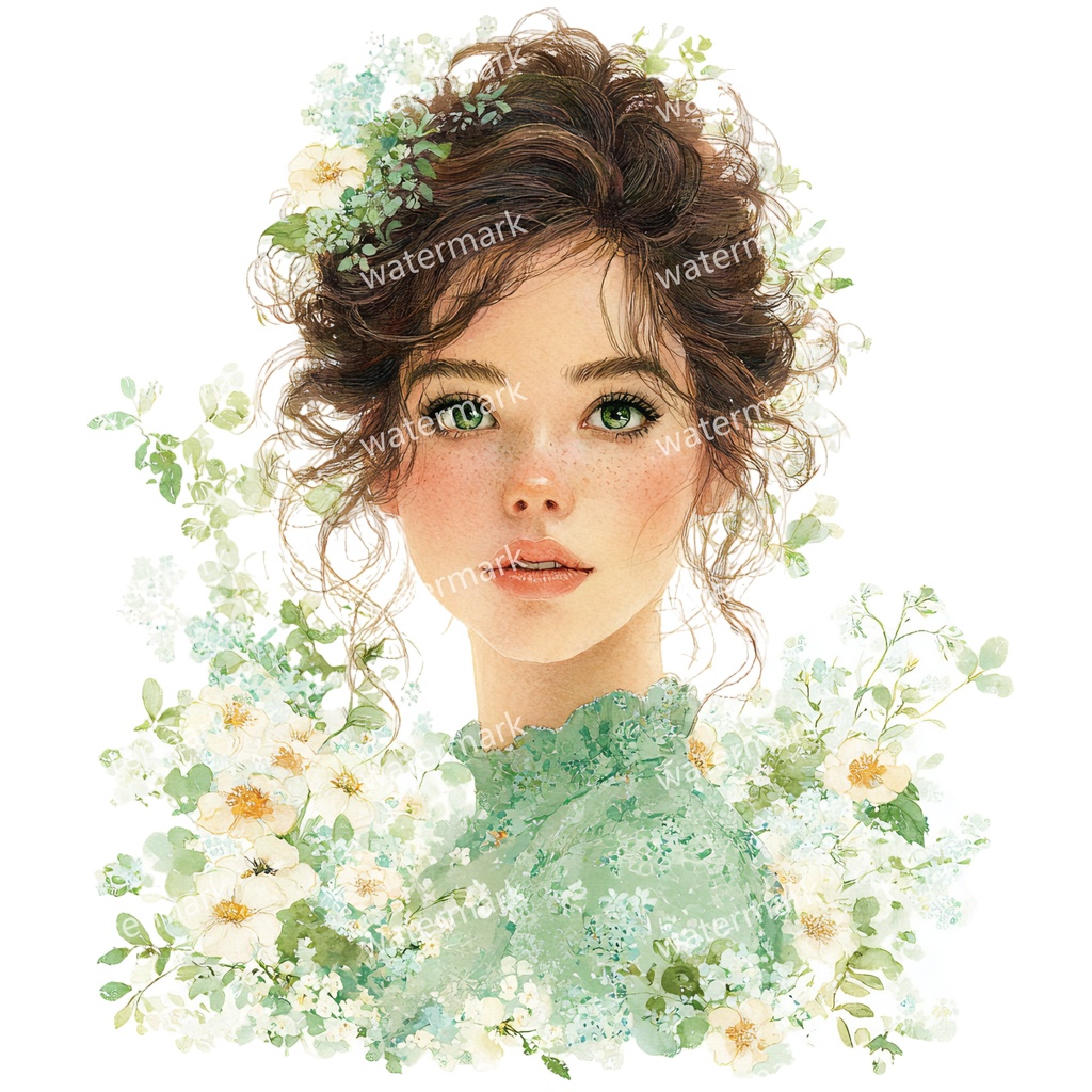 【商用利用可】花と女の子(水彩フラワーガール)クリップアート19点セット|高解像度・透過PNG|かわいい人物・コラージュ・ジャンクジャーナル素材|即ダウンロード