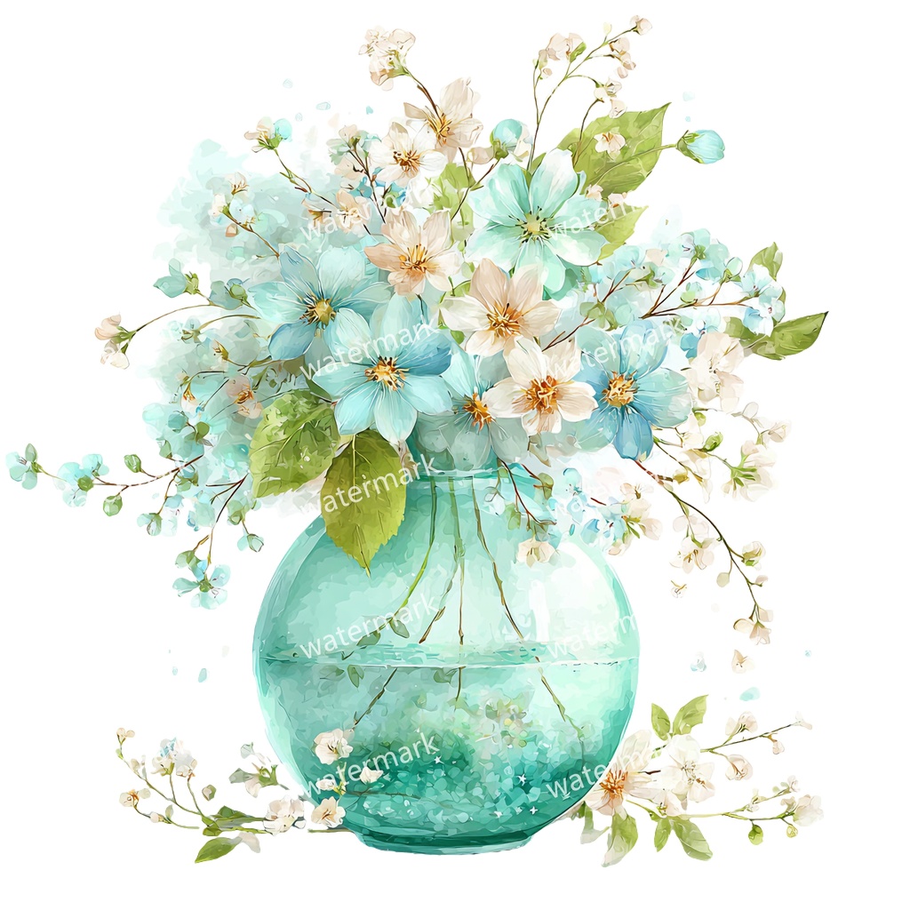 【商用利用可】フラワーベース(水彩花瓶)クリップアート20点セット|高解像度・透過PNG|花・インテリア・ナチュラル素材|コラージュ・ジャンクジャーナル素材|即ダウンロード