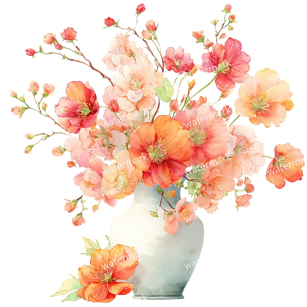 【商用利用可】フラワーベース(水彩花瓶)クリップアート20点セット|高解像度・透過PNG|花・インテリア・ナチュラル素材|コラージュ・ジャンクジャーナル素材|即ダウンロード