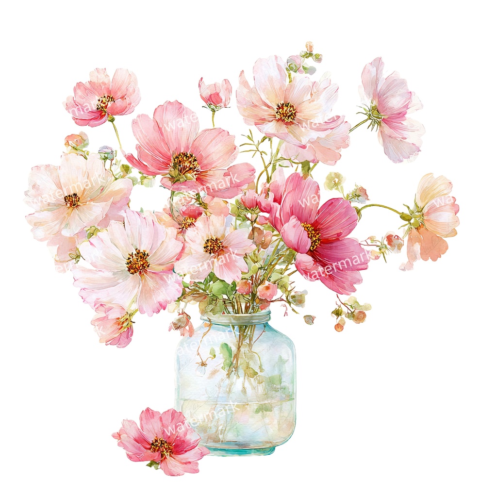 【商用利用可】フラワーベース(水彩花瓶)クリップアート20点セット|高解像度・透過PNG|花・インテリア・ナチュラル素材|コラージュ・ジャンクジャーナル素材|即ダウンロード