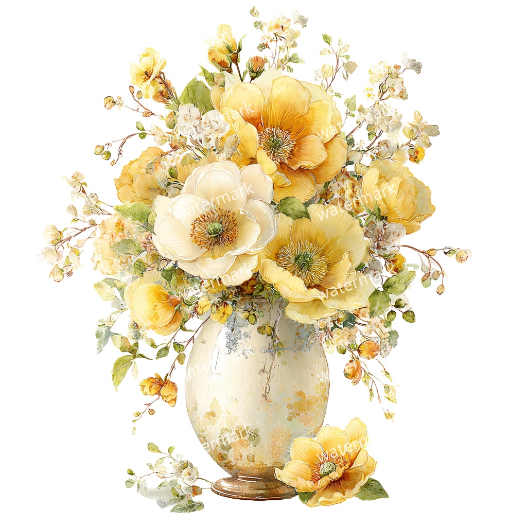 【商用利用可】フラワーベース(水彩花瓶)クリップアート20点セット|高解像度・透過PNG|花・インテリア・ナチュラル素材|コラージュ・ジャンクジャーナル素材|即ダウンロード