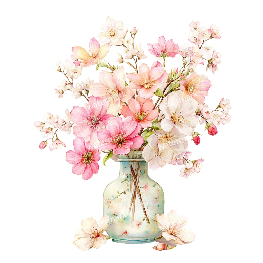 【商用利用可】フラワーベース(水彩花瓶)クリップアート20点セット|高解像度・透過PNG|花・インテリア・ナチュラル素材|コラージュ・ジャンクジャーナル素材|即ダウンロード