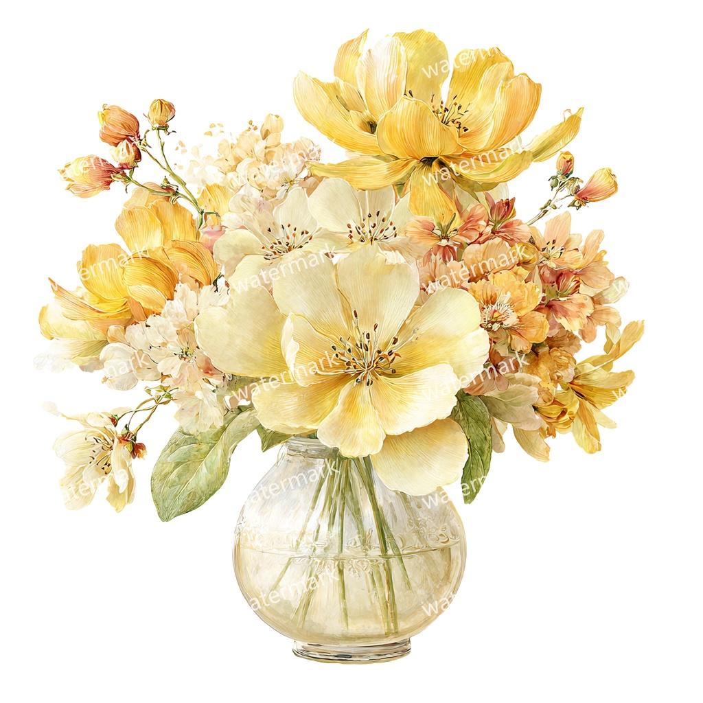 【商用利用可】フラワーベース(水彩花瓶)クリップアート20点セット|高解像度・透過PNG|花・インテリア・ナチュラル素材|コラージュ・ジャンクジャーナル素材|即ダウンロード