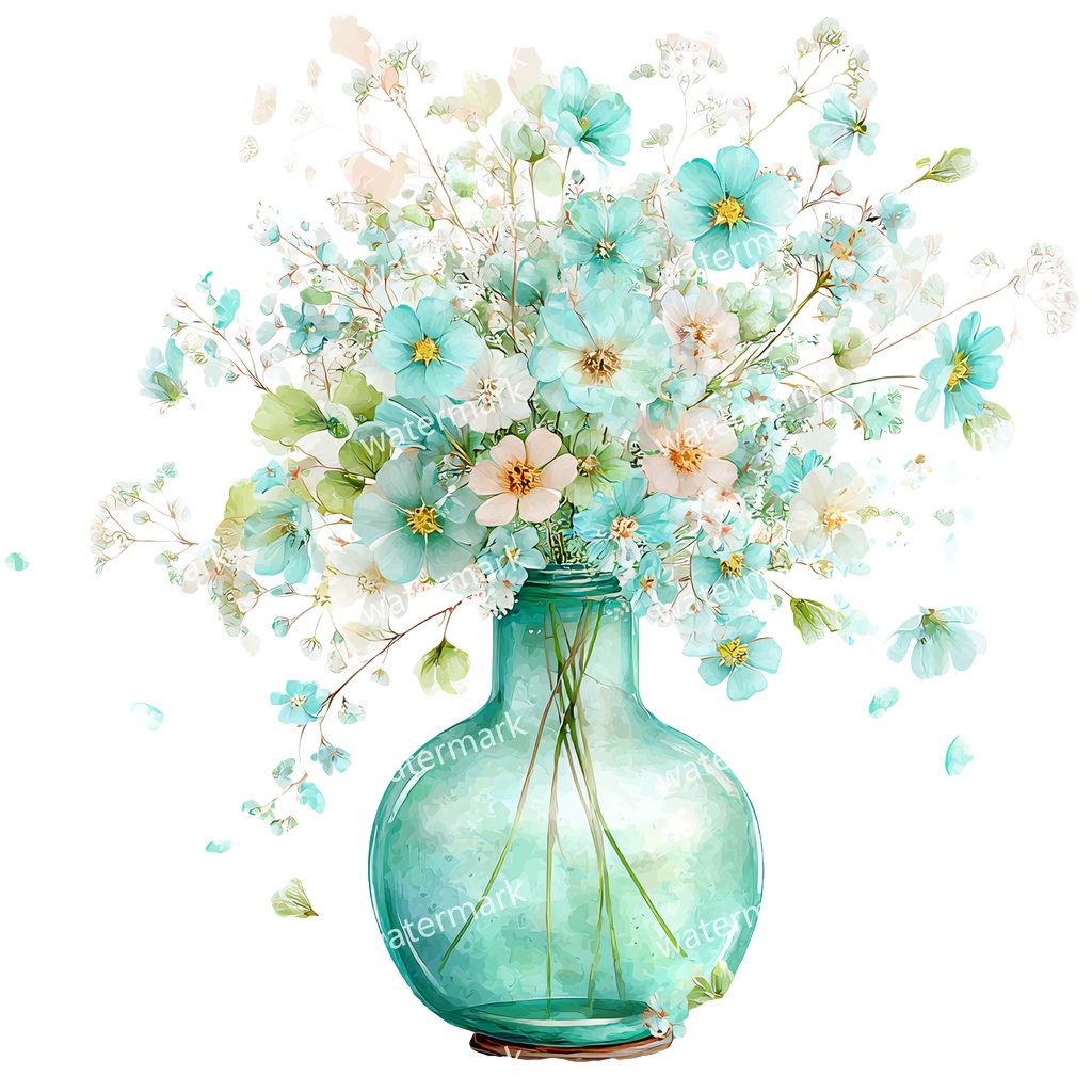 【商用利用可】フラワーベース(水彩花瓶)クリップアート20点セット|高解像度・透過PNG|花・インテリア・ナチュラル素材|コラージュ・ジャンクジャーナル素材|即ダウンロード