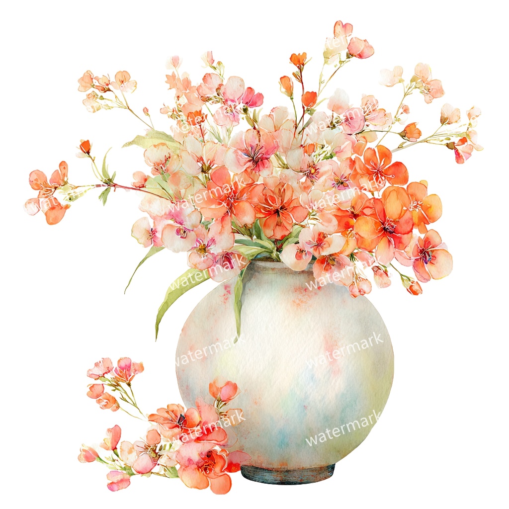 【商用利用可】フラワーベース(水彩花瓶)クリップアート20点セット|高解像度・透過PNG|花・インテリア・ナチュラル素材|コラージュ・ジャンクジャーナル素材|即ダウンロード