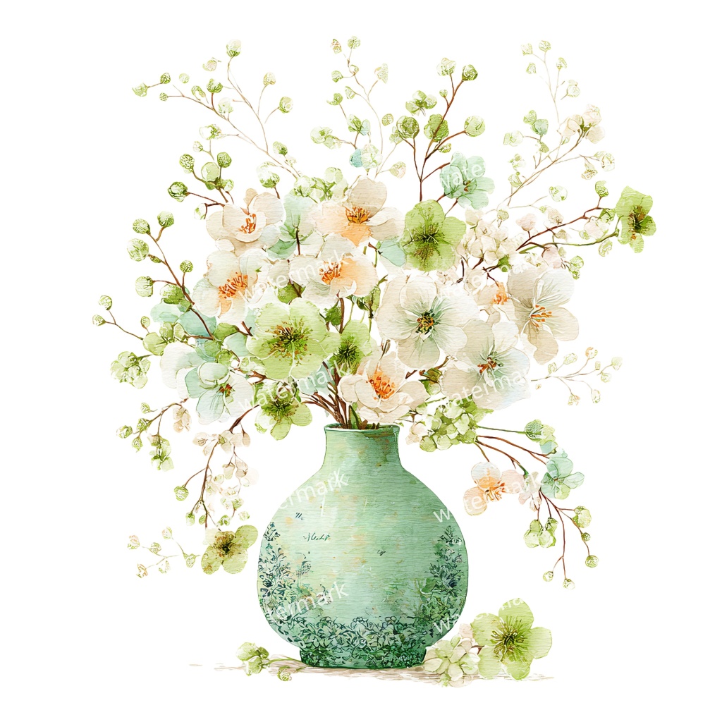 【商用利用可】フラワーベース(水彩花瓶)クリップアート20点セット|高解像度・透過PNG|花・インテリア・ナチュラル素材|コラージュ・ジャンクジャーナル素材|即ダウンロード