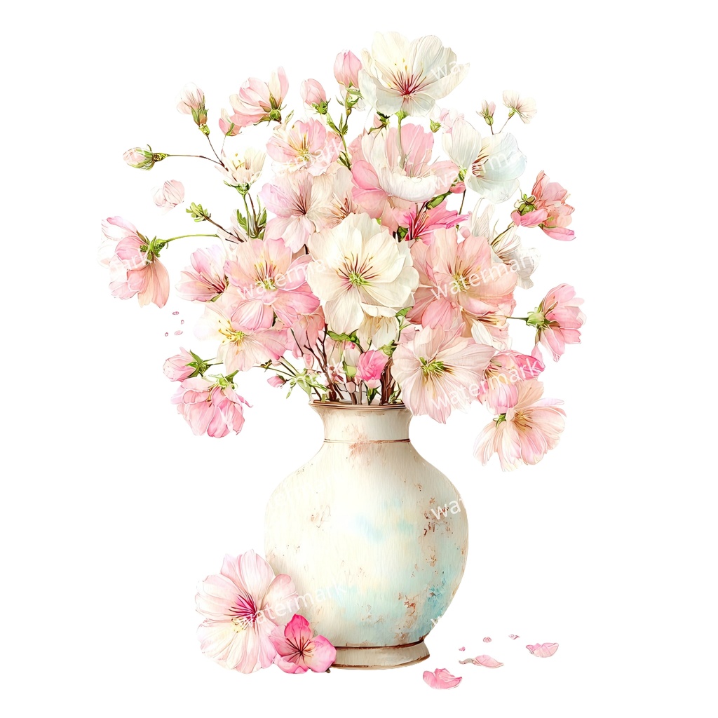 【商用利用可】フラワーベース(水彩花瓶)クリップアート20点セット|高解像度・透過PNG|花・インテリア・ナチュラル素材|コラージュ・ジャンクジャーナル素材|即ダウンロード